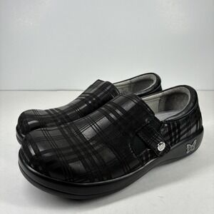 Alegria Black Plaid Slip-On Clogs